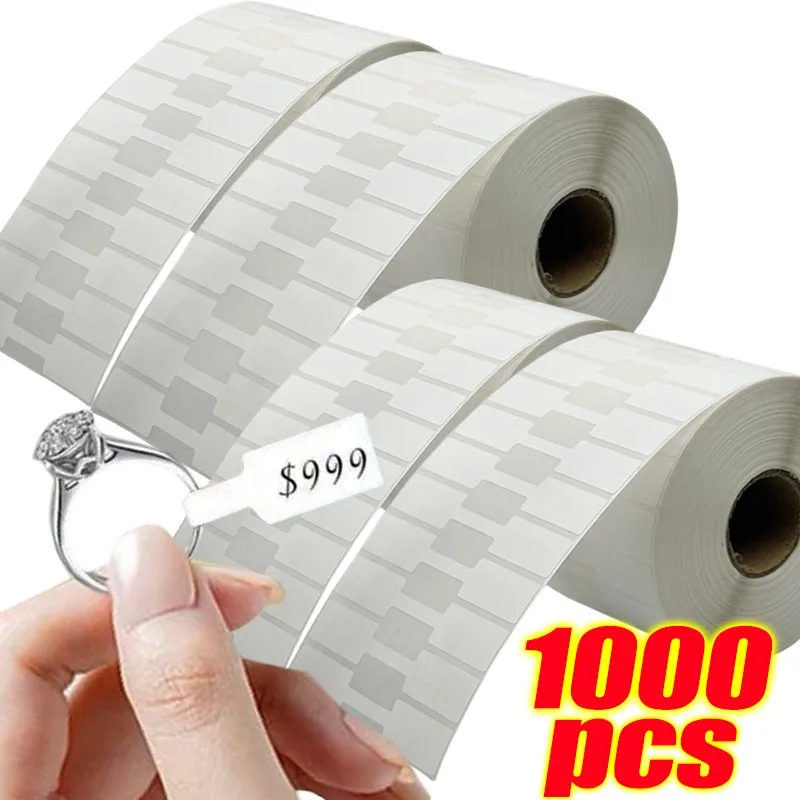 1000Pcs Full-Adhesive Price Stickers White Blank Sticker Kraft Paper Ring Necklace Earring Price Label Hangtag Jewelry Price Tag
