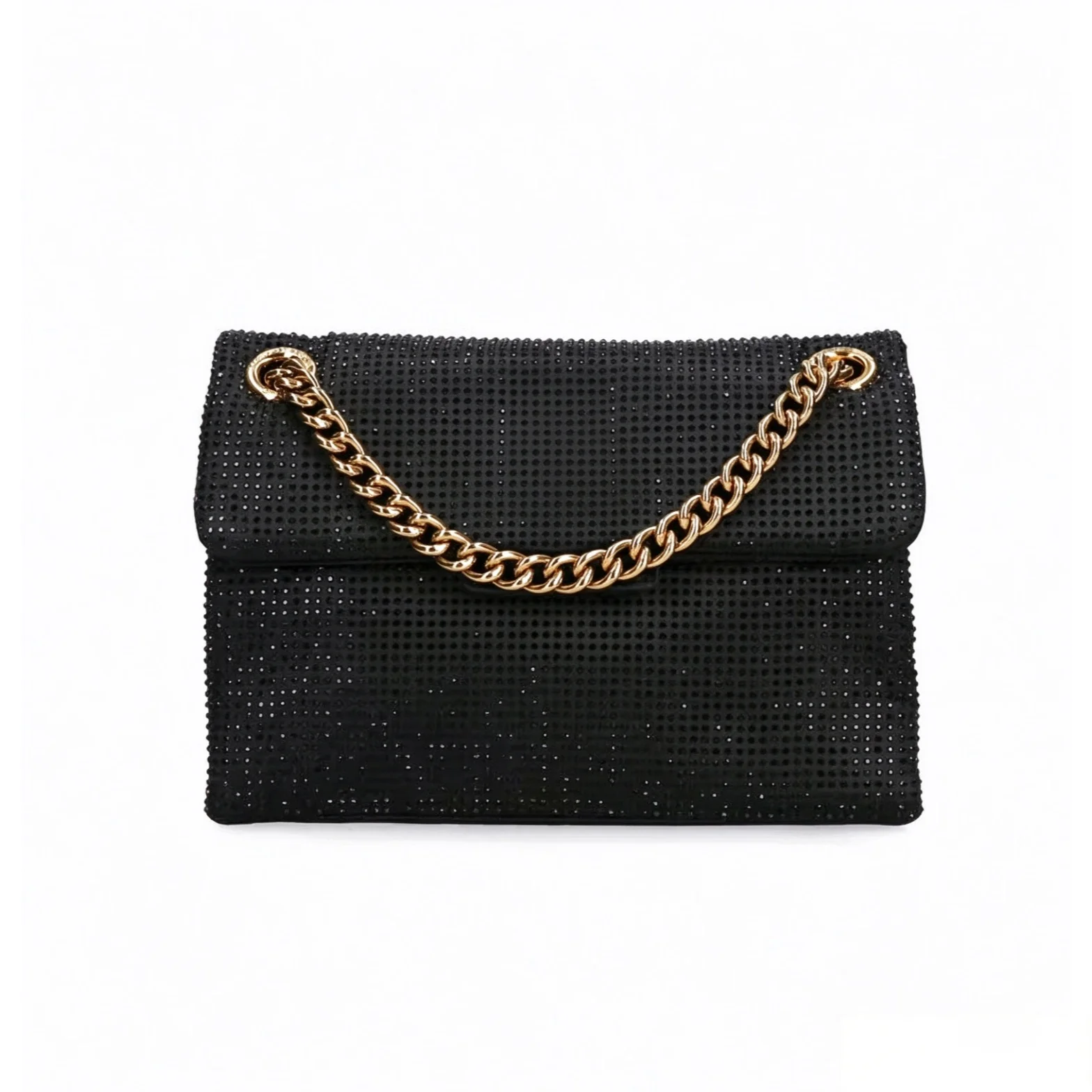 Women Full Rhinestone Flap Crossbody Bag Vintage Gold Chain Shoulder Purse Glitter Evening Handbag For Wedding Prom