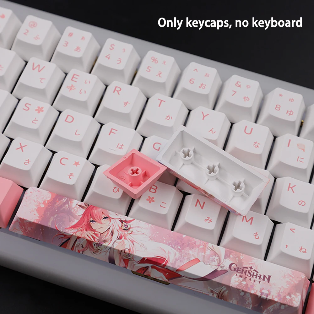 Imagem -05 - Yae Miko Keycaps Genshin Impacto Personagem Série Keycaps Jogo Teclado Tampa Cereja Perfil Pbt Material 135 Teclas Tampas Mecânicas