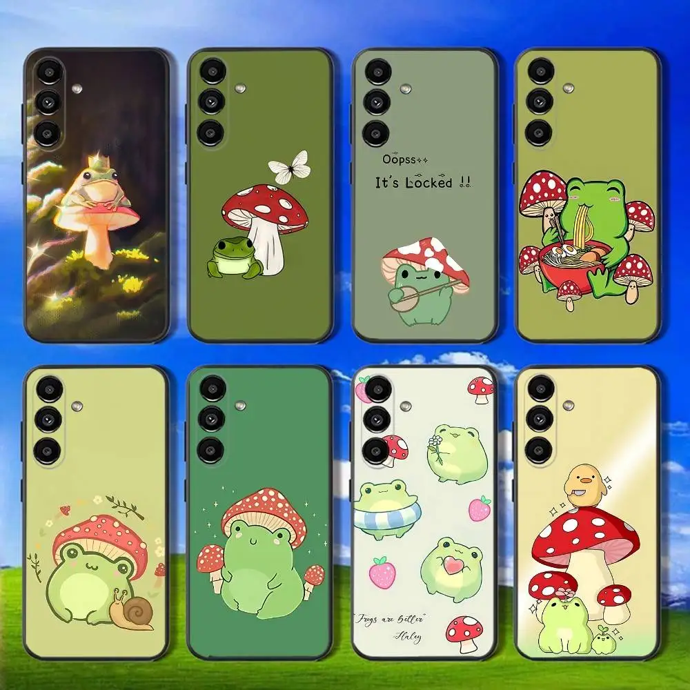 

Mint Green The Frog Mushroom Phone Case For Samsung Galaxy A13,A21s,A22,A31,A32,A52,A53,A71,A80,Soft Black Shell
