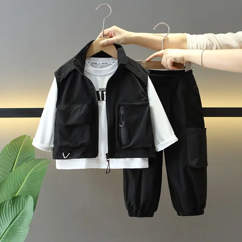 

Children's Autumn Outfit Fashionable New Style Boys Casual Vest+T-shirt+Pants 3PCS Kids Clothing Set 90-150cm