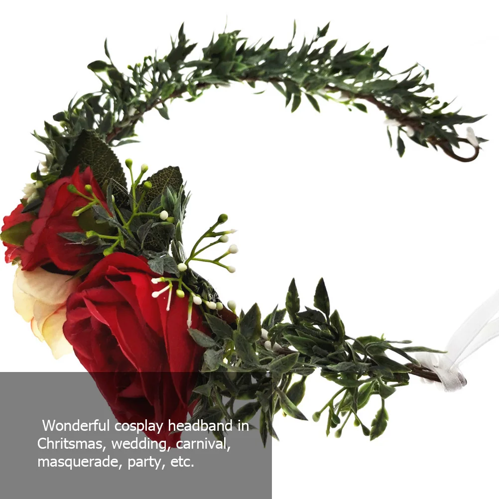 

Elegant Comfortable Flower Headdress Artificial Rose Wreath Bridal Hair Hoop Party Hair Bands Wedding Carnival Photo Shoots 1Pc