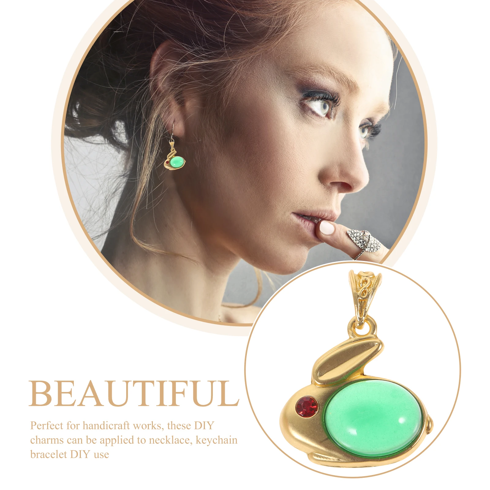 

5pcs Rabbit Jade Pendant for Bracelet Jewelry Pendants Necklace DIY Crafts Crystal Animal Shaped Jewelry Supplies