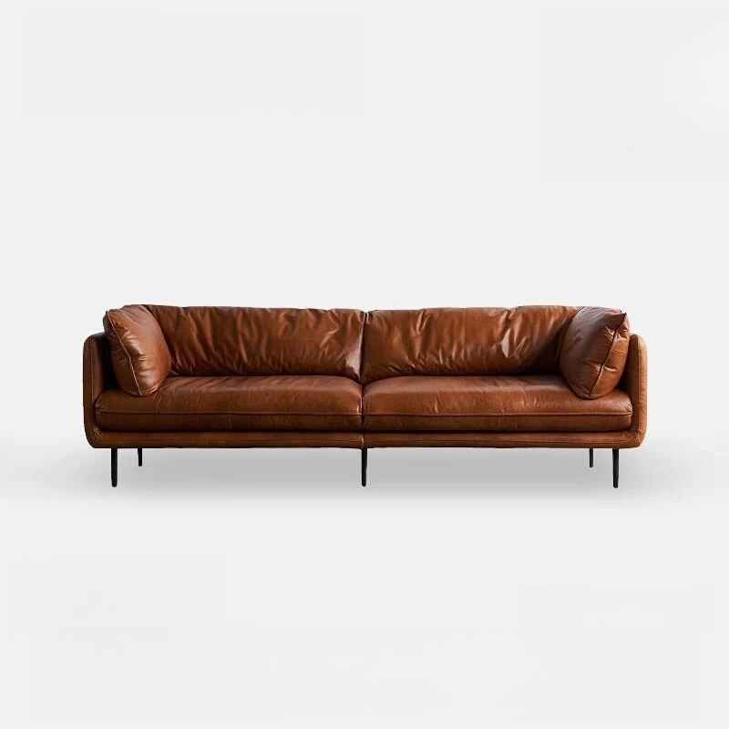 

Italian minimalist leather sofa three-person fabric retro fashion light luxury sofa