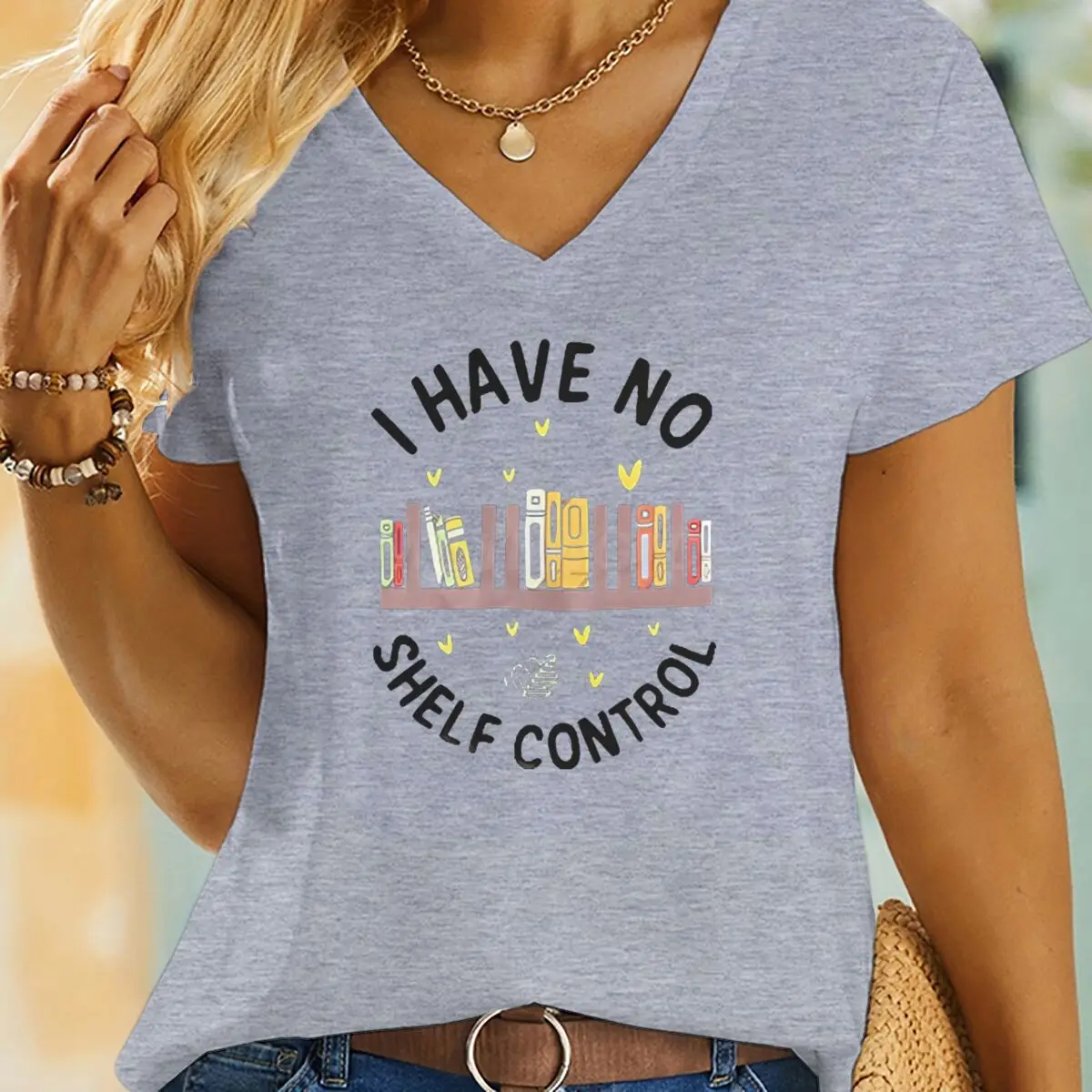 I Have No Shelf Control Women T-Shirt Funny Bookworm Gift Tees Librarian Bookish Shirt Reading Book Lover Gifts Teacher Clothes view 5