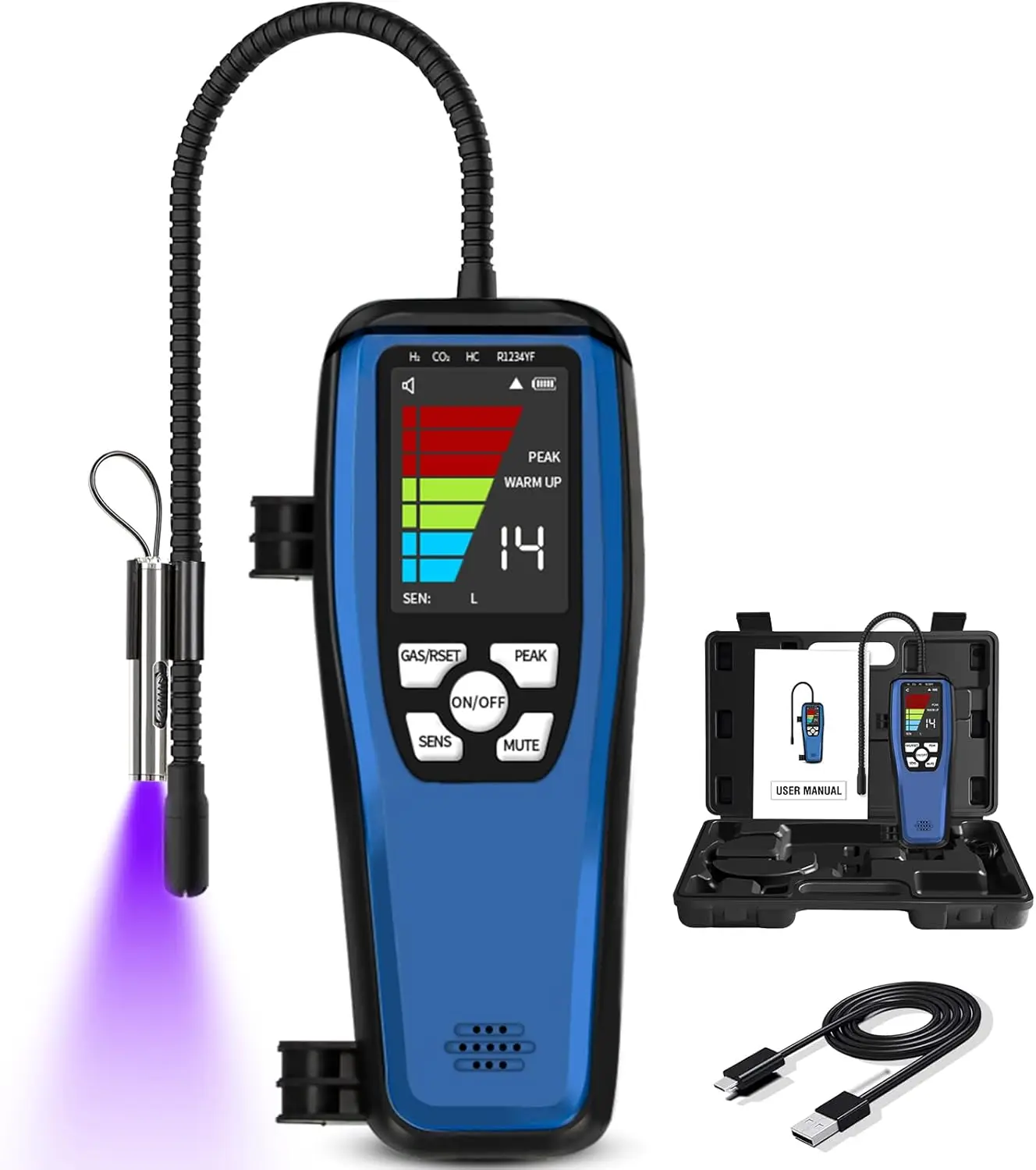 Rechargeable Freon Sniffer Halogen Combustible Gas Leak Detector Refrigerant Leak Detector, ALD-200 Freon Leak Detector