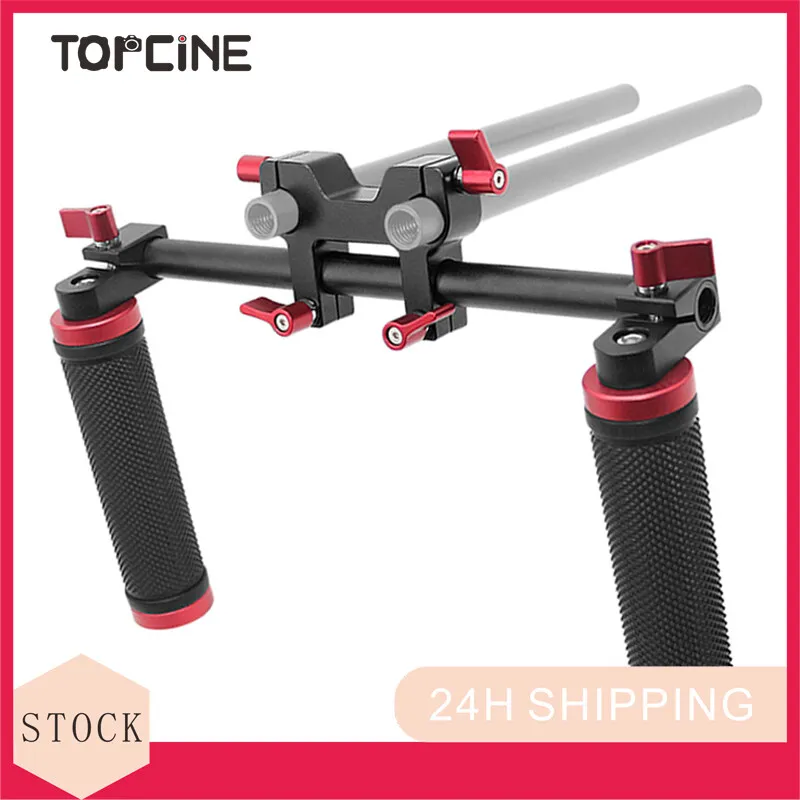 Rubber Handlgrips Front Handbar Clamp Mount With 4 Hole 15mm Rod  for   Support System Video Camera Shoulder Rig