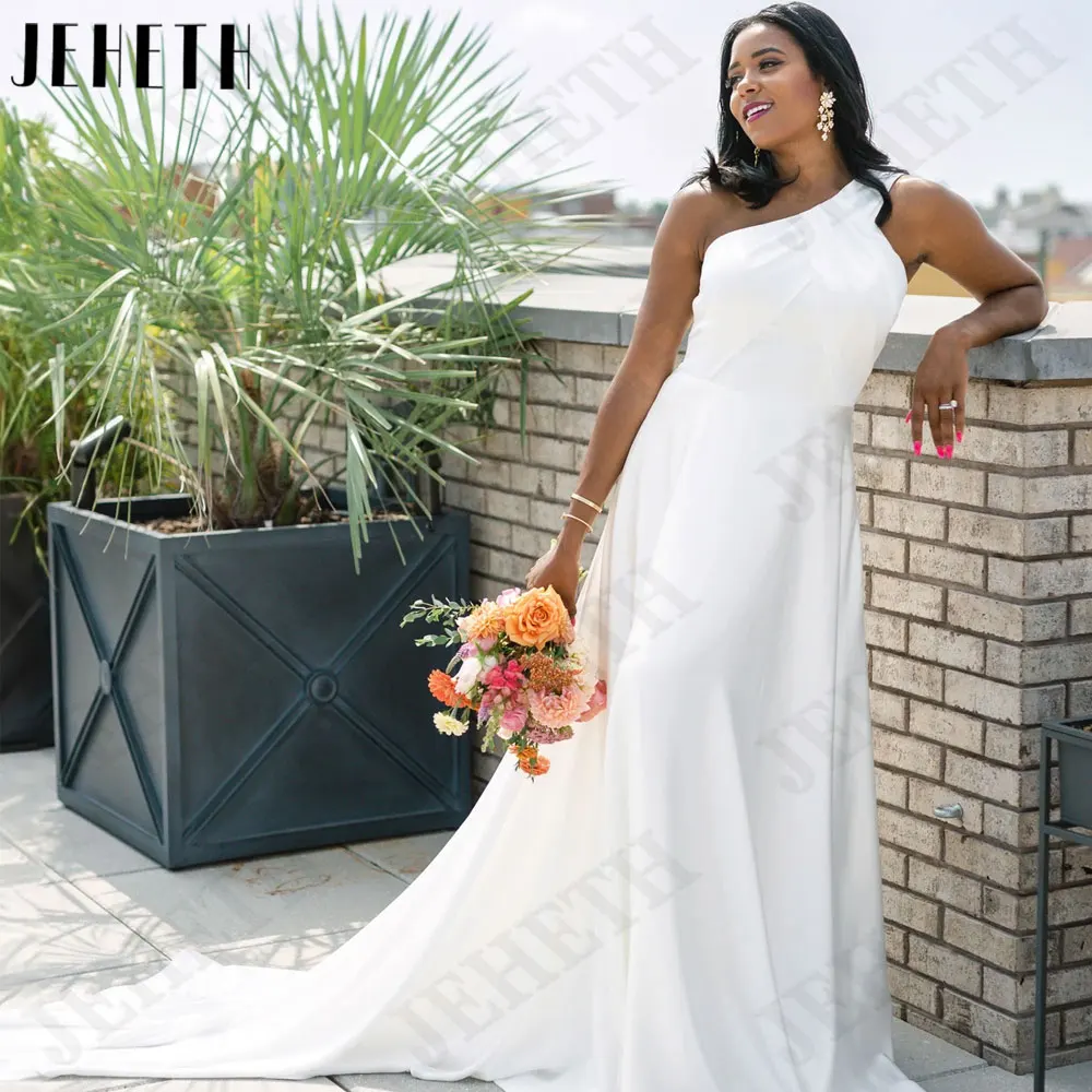 JEHETH One Shoulder A-Line Satin Bride Gown Sleeveless Backless Wedding Dresses Back Buttons فستان حفلات الزفاف Custom Made 2024