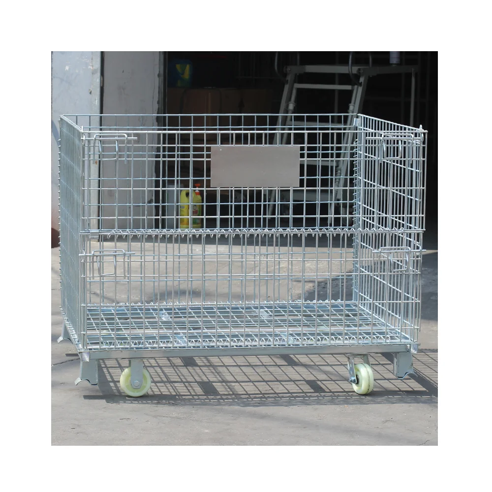 1200kg Bearing Capacity Collapsible Wire Mesh Container Metal Storage Cage With Wheels