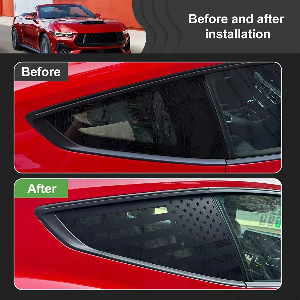 Rear Window Triangle Glass Sticker Decal Decoration Trim Cover For Ford Mustang GT 2024 2025 Car Accessories PVC