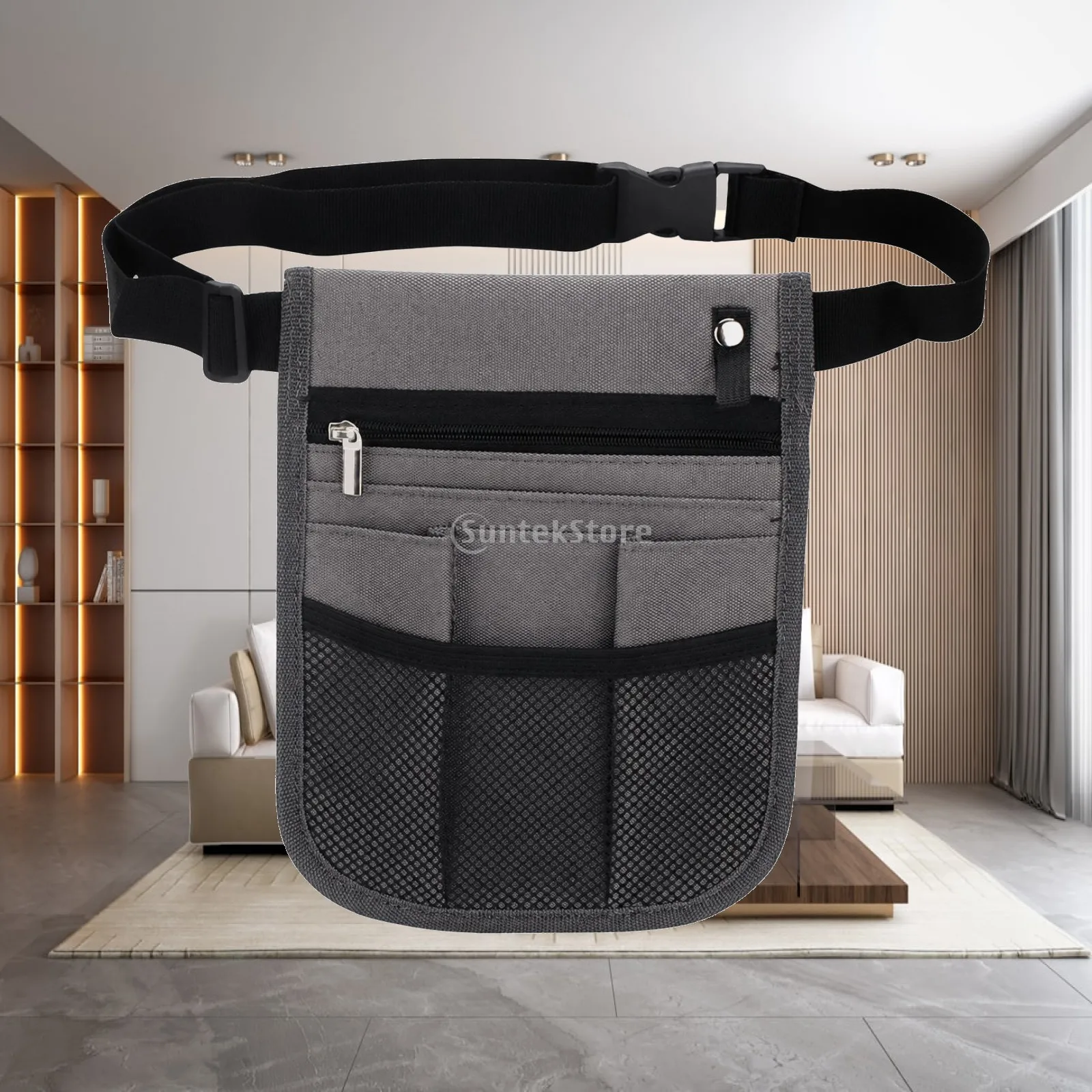 Adjustable Strap Multi Pocket Waist Pack with Open Pockets for Running Camping Everyday Carry Essentials