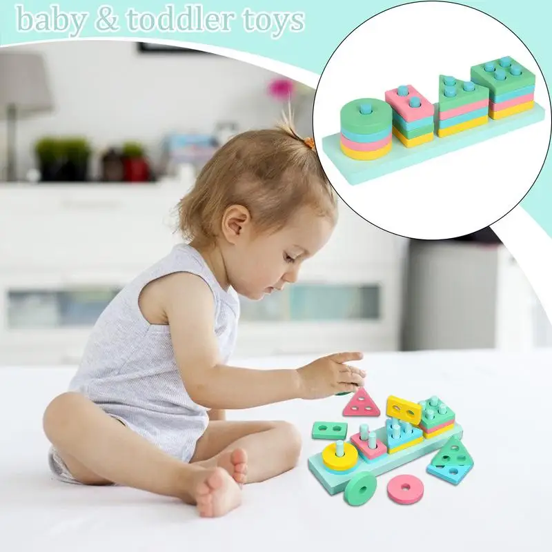 Kolorowe puzzle do sortowania kształtów Zabawki Montessori dla małych dzieci i dzieci w wieku przedszkolnym Dopasowywanie umiejętności motorycznych na 1 rok