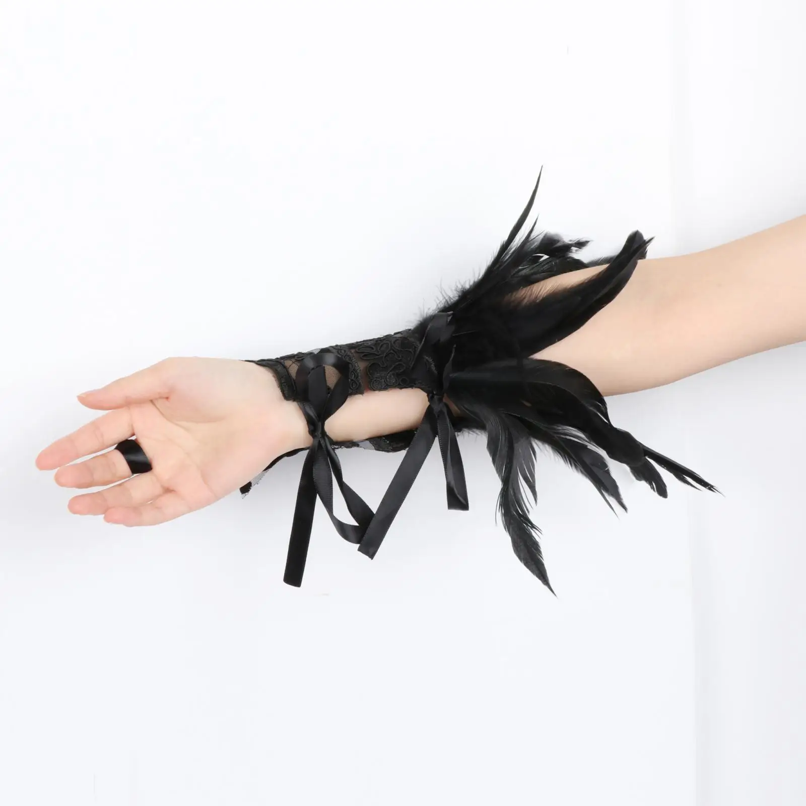 Artificial Feather Lace Luvas Longas para Desempenho De Palco, Moda Cosplay