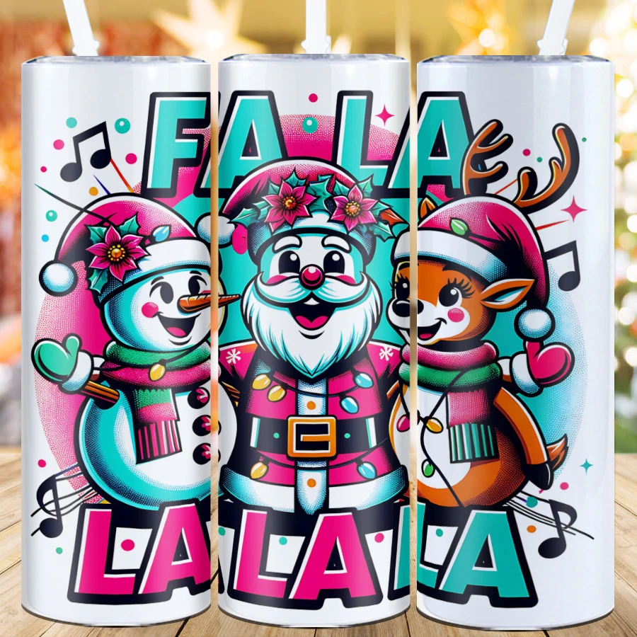 20oz Sublimation Straight Cup Straw Lid 1Pc Party Bottle Stainless Double Wall Water Tumbler 3D Print Snowman Christmas Bottle