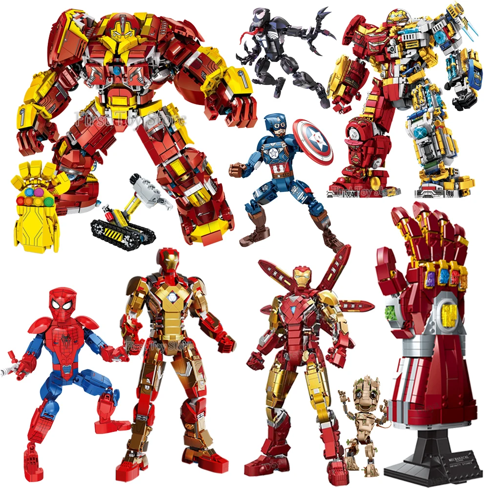 Disney Marvel Avengers Iron Man MK44 Ironman Hulkbuster Hulk Robot Figures Idea Technical Building Brick Block Gift Toy Kid Boys