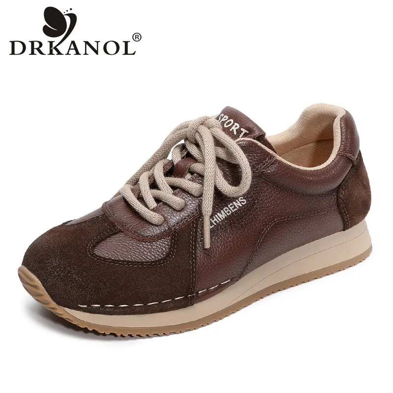 

DRKANOL Women Flat Shoes 2025 Spring Autumn Cow Genuine Leather Lace-Up Soft Comfort Casual Sneakers Ladies Retro Shoes H258597Z