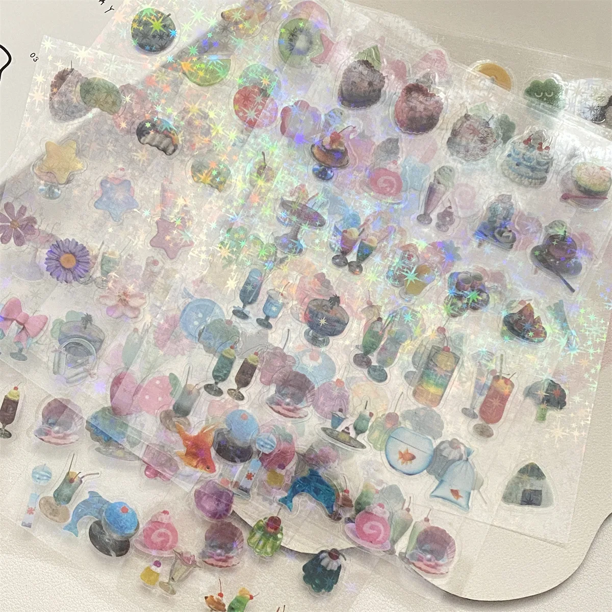 عالية المظهر دولفين الصودا الآيس كريم الكرتون قطع لاصق غشائي مزدوج شفاف ليزر ستار كتيب ديكور المواد ملصق #4