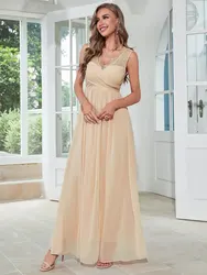 ICCLEK Apricot Chiffon Long Wedding Guest Dress With Lace Elegant Womens Party Dresses In Beige Vestidos De Graduación