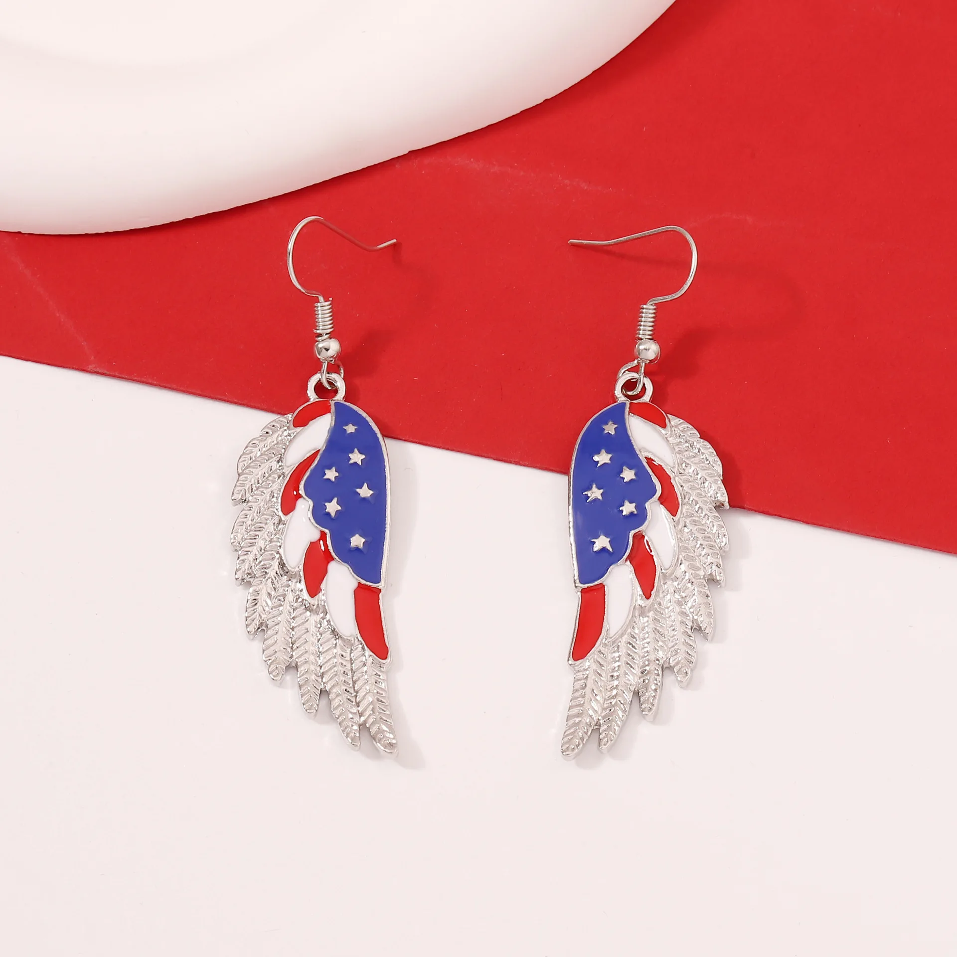 Independent flag alloy fringed wing design earrings fashion temperament unique personality versatile earrings