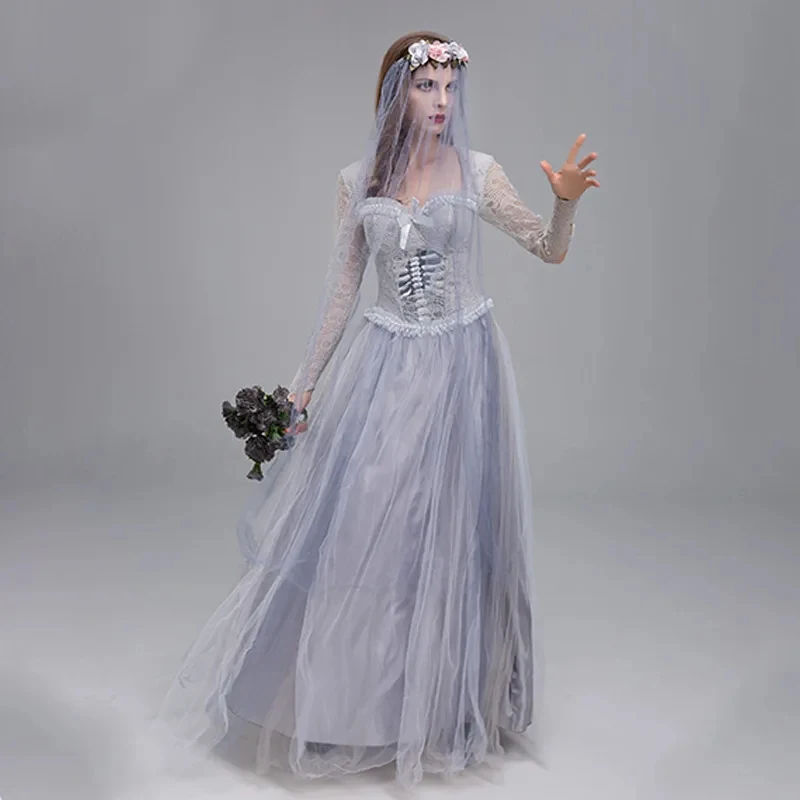 ★ Disfraz de Halloween para Mujer, Vestido de Fantasma, Corsé de Novia Cadáver y Velo, Traje de Carnaval, Modelo FA 2026 Nuevo ♥ Mira a mí ←_←