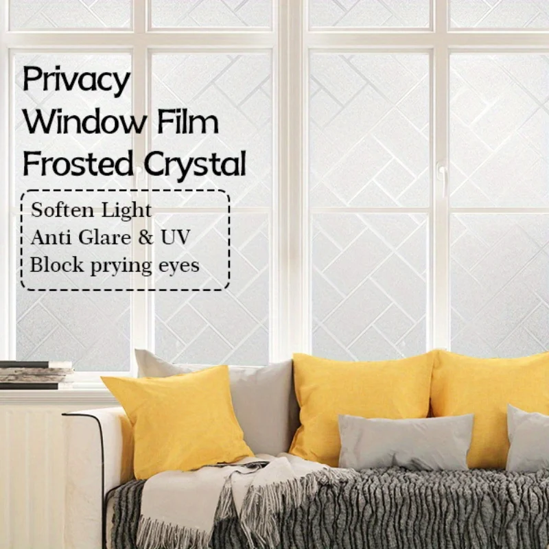 Plaid Pattern Privacy Window Film Roll Frosted Self Adhesive UV Block Heat Block for Office Living Room Home