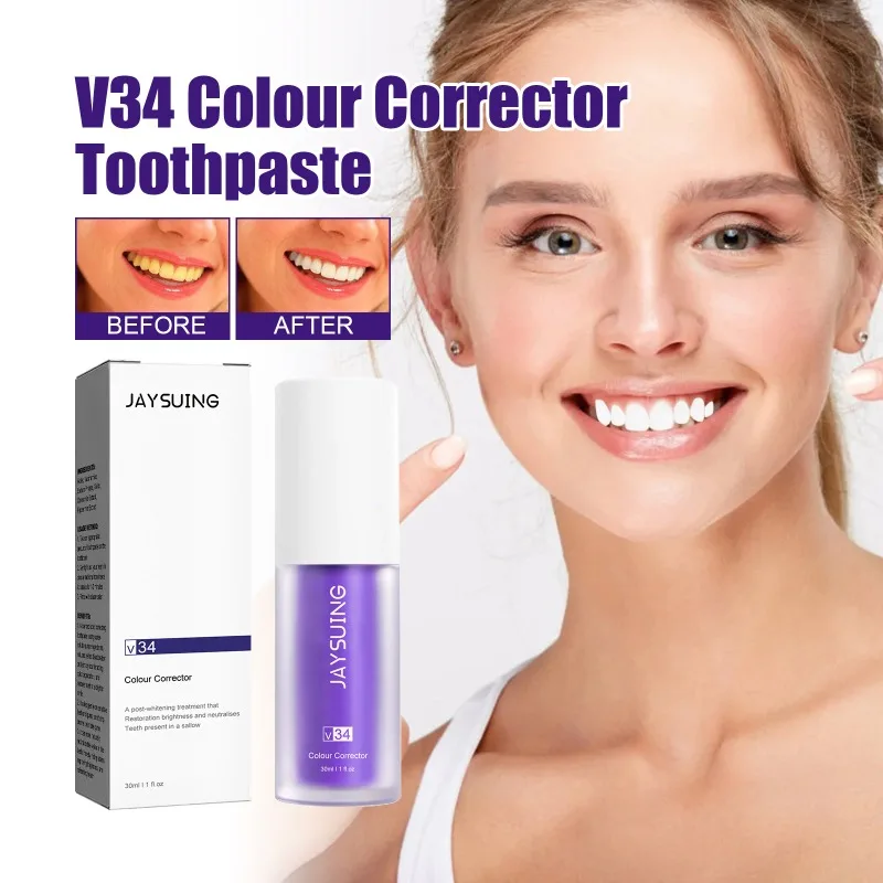 

30ml V34 Purple Whitening Toothpaste Remove Stains Reduce Yellowing Care For Teeth Gums Fresh Breath Brightening Teeth 2023