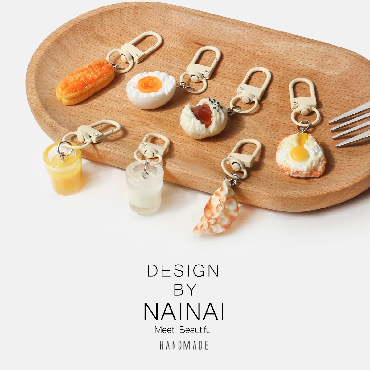  Simulated Breakfast Food Keychain Egg Fried Bread Pendant Student Backpack Decoration Creative Gift Keychain Accessory