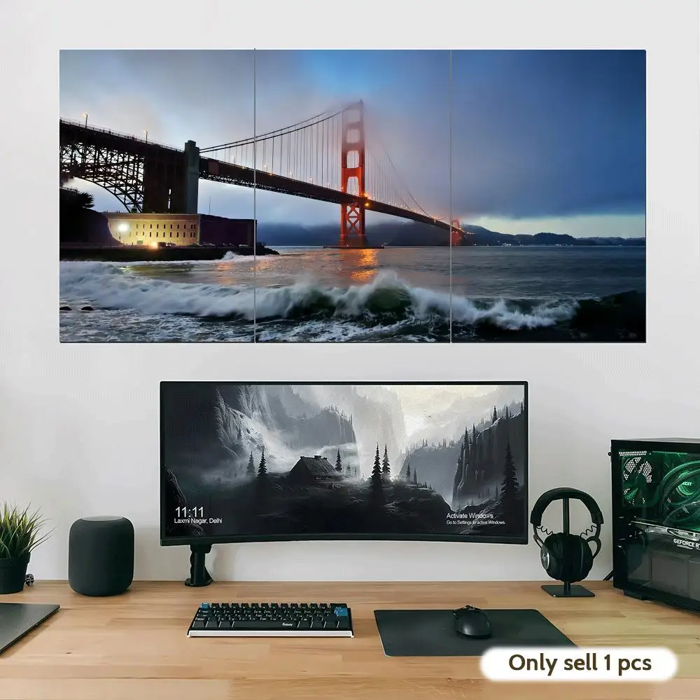 Golden Gate Bridge Cool Poster Stickers Self-Adhesive Art For Bedroom Living Room Home Decor Modern Wall Decals Gift