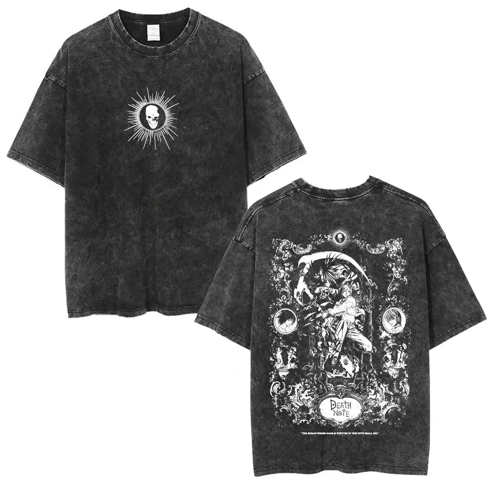 Death Note Ryuk Yagami Light Vintage Washed T Shirt Oversized Women Men Cotton T-shirt Fashion Short Sleeve T-shirts Streetwear