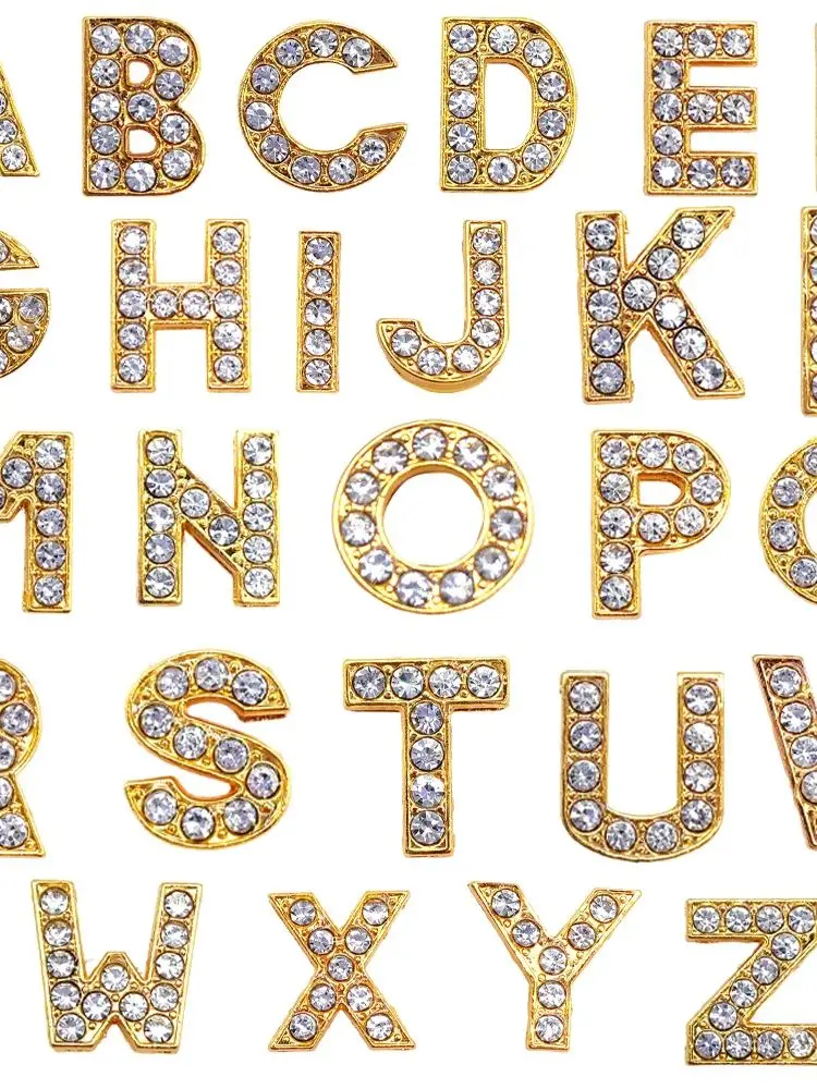 Breloques de chaussures en métal avec lettres dorées, en alliage de cristal, accessoires de chaussures, boucle, décoration de chaussures à la mode, 1-26 pièces