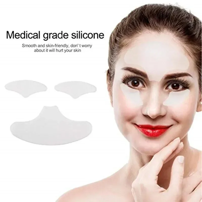 Reusable Silicone Wrinkle Removal Sticker Facial Lifting Strips Set Forehead Neck Line Remover Eye Patches Anti Aging Skin Pads