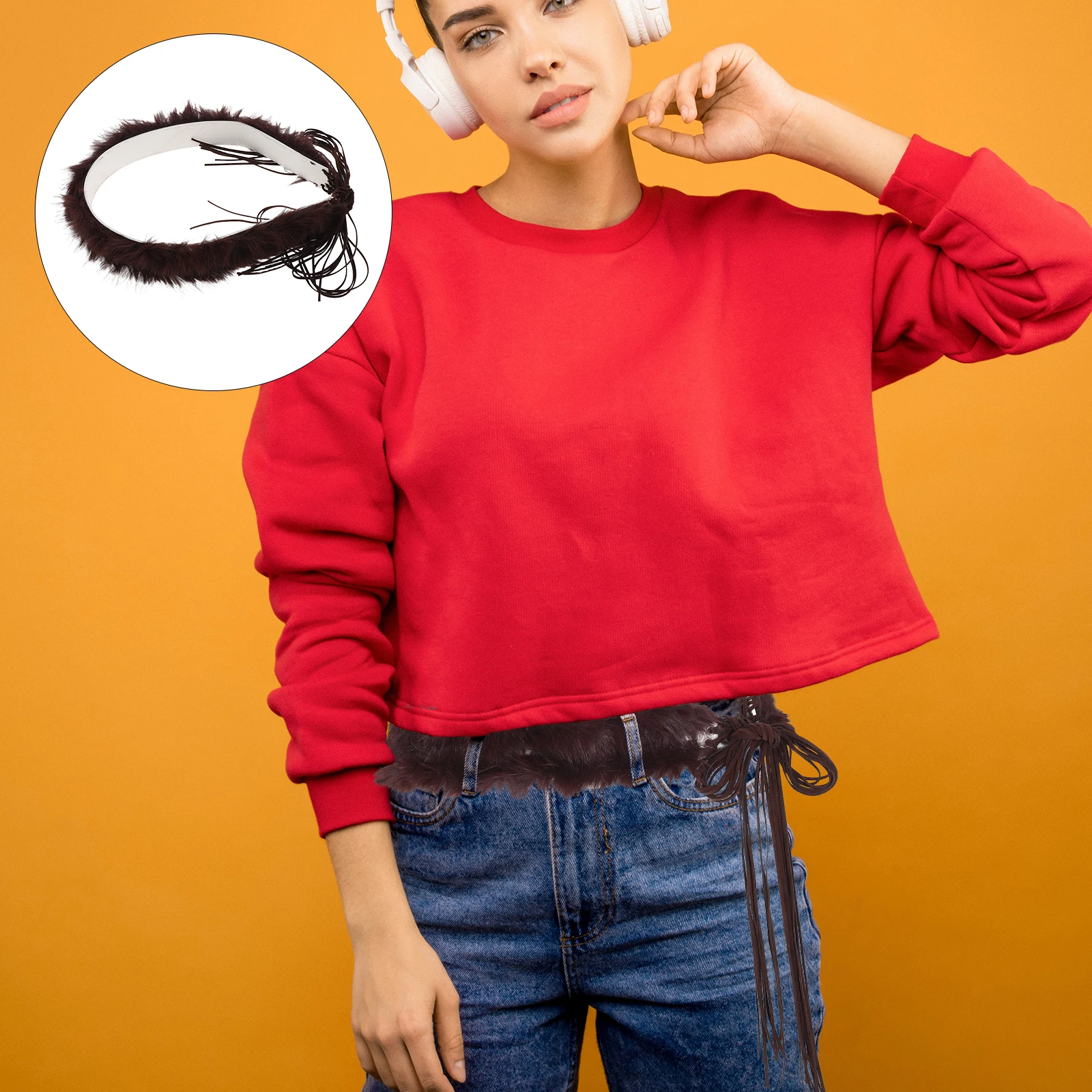 

Retro Punk Style Cowgirl For Women Pu Adjustable Wide Waist Fashion Vintage Woven Long Belt Wrap Corset Studded Hole Design Rock