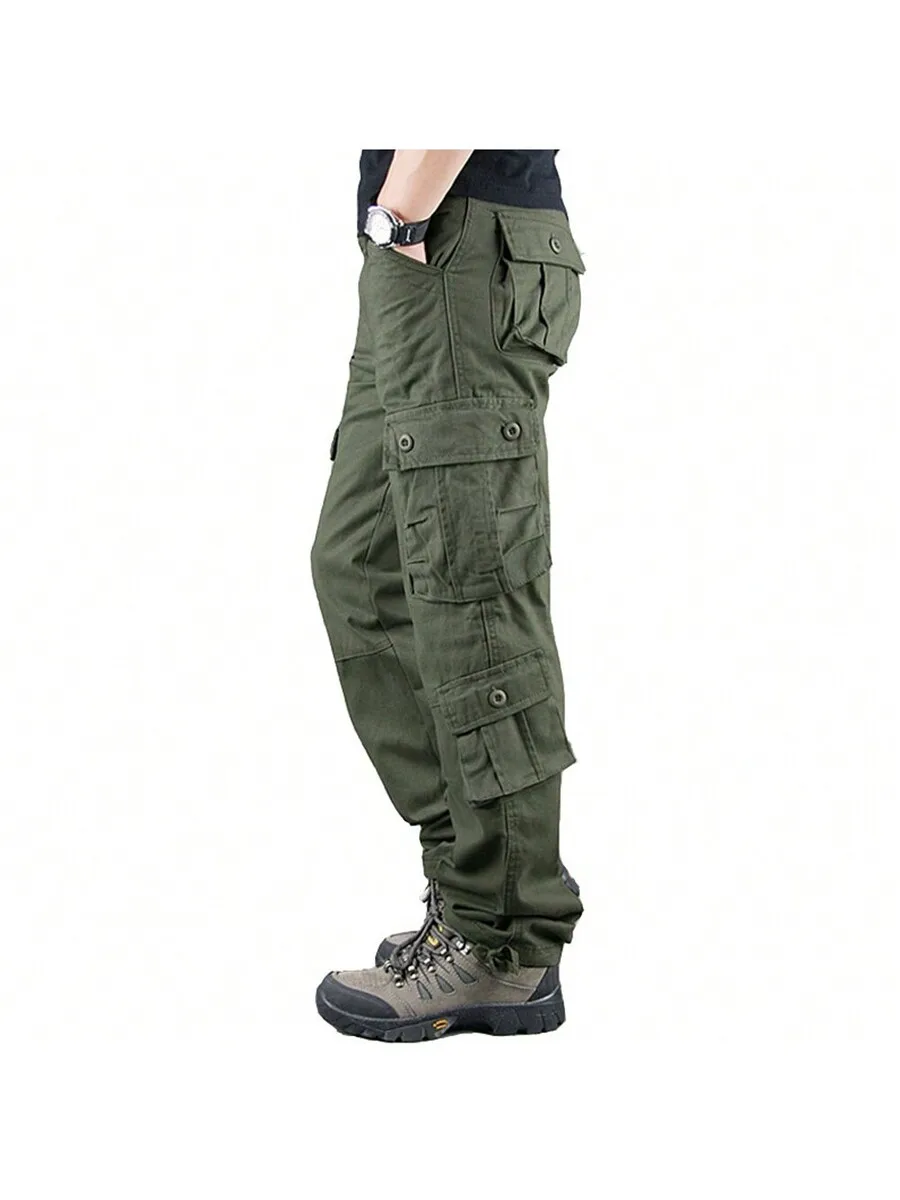 Mens Cotton Cargo Pants With 8 Pockets Outdoor Hiking Trekking Travel Casual Wear