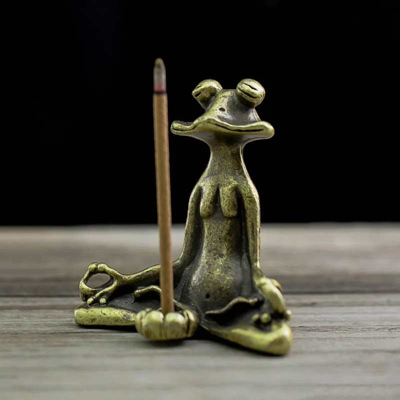 1PC Retro Copperware Incense Socket Zen Frog Ornaments Solid Pure Copper Frog Tea Pet Incense Holder Ornaments[M55][M55]