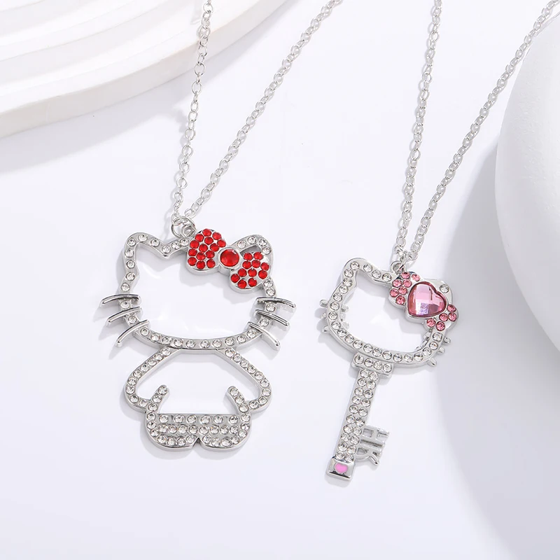 Fashion Luxury Cartoon Heart Kt Cat Pendant Necklace For Women Girls Cute Kawaii Elegant Necklace Jewelry Accessories Gifts