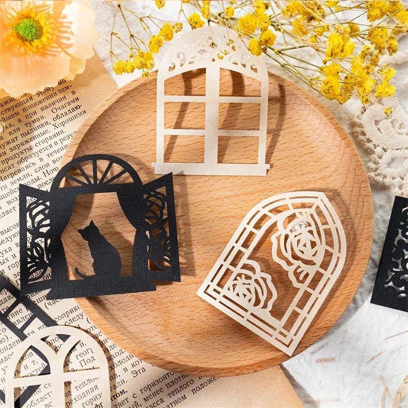 16 pcs/lot Lace Material paper black and white minimalist border hand ledger DIY decorative Note 6 styles