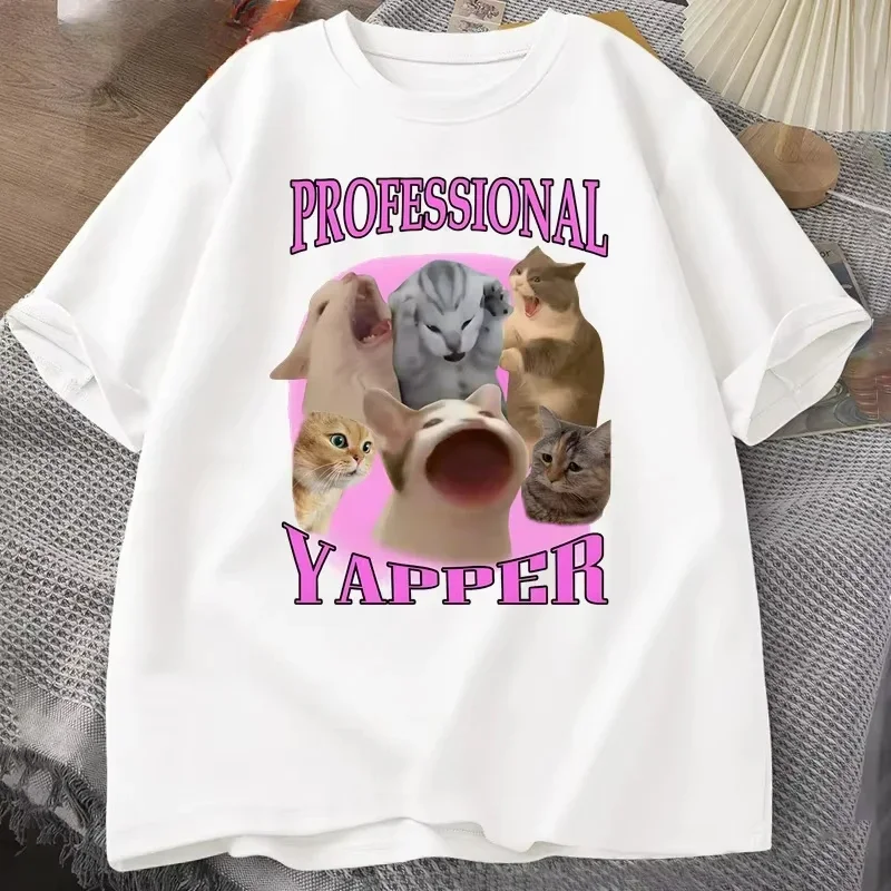 Professionelle Yapper Katze Grafik T Shirts Frauen 100% Baumwolle Kurzarm Casual O Neck Gedruckt T-shirt Streetwear Sommer Tops