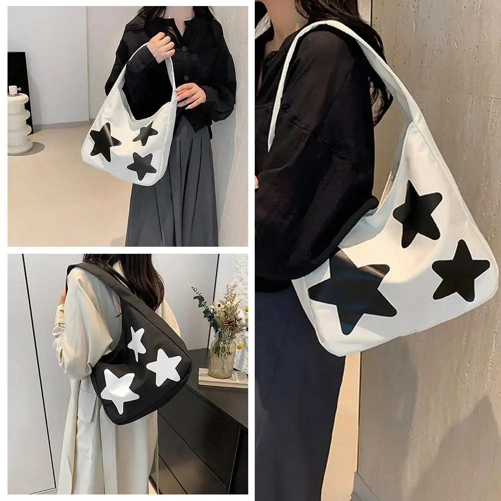 Sac en toile étoile pour femme, sac de voyage décontracté, sac à main polyvalent, grande capacité, mode initiée, mignon, S0b9