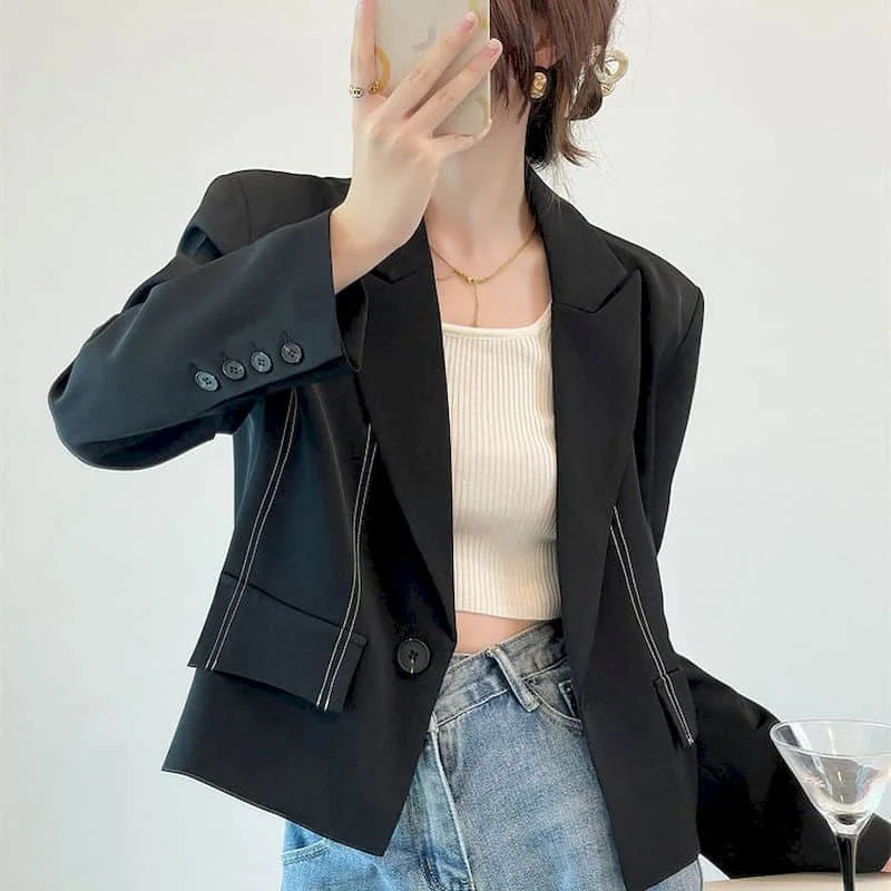 Blazer per le donne eleganti eleganti giacche Casual a maniche lunghe Vintage solido colletto su misura cappotto corto top da donna in stile coreano