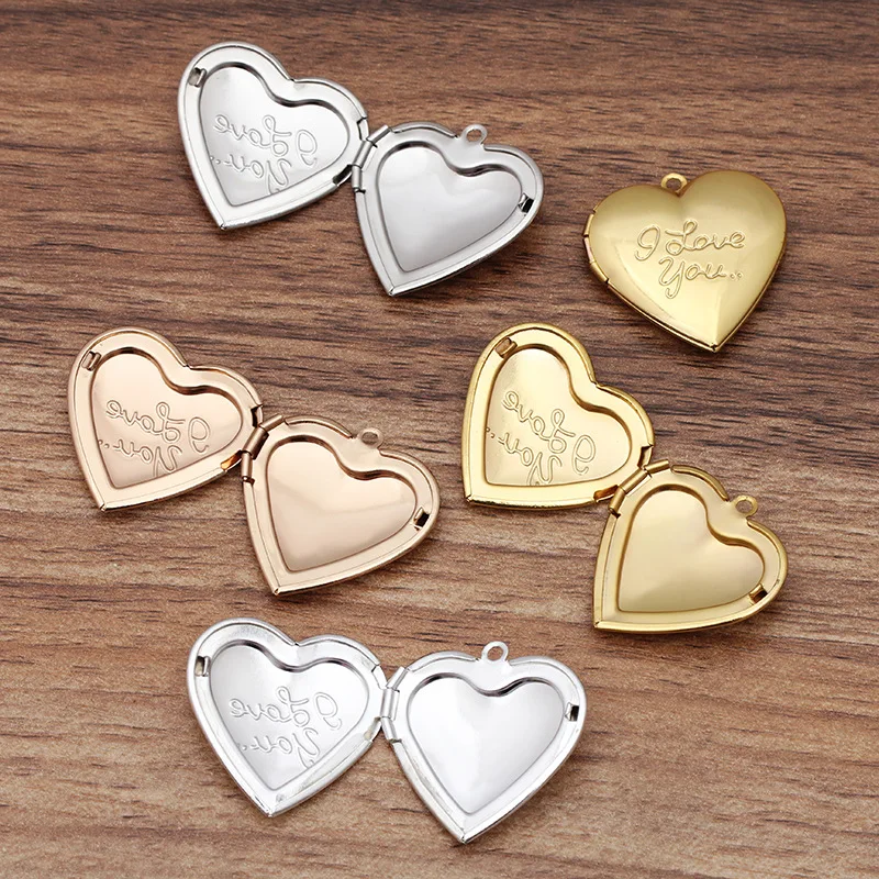 

30pcs/Lot Fashion Copper Heart I Love You Photo Frame Locket Charms Frame Lockets Pendants for DIY Jewelry Making Gift