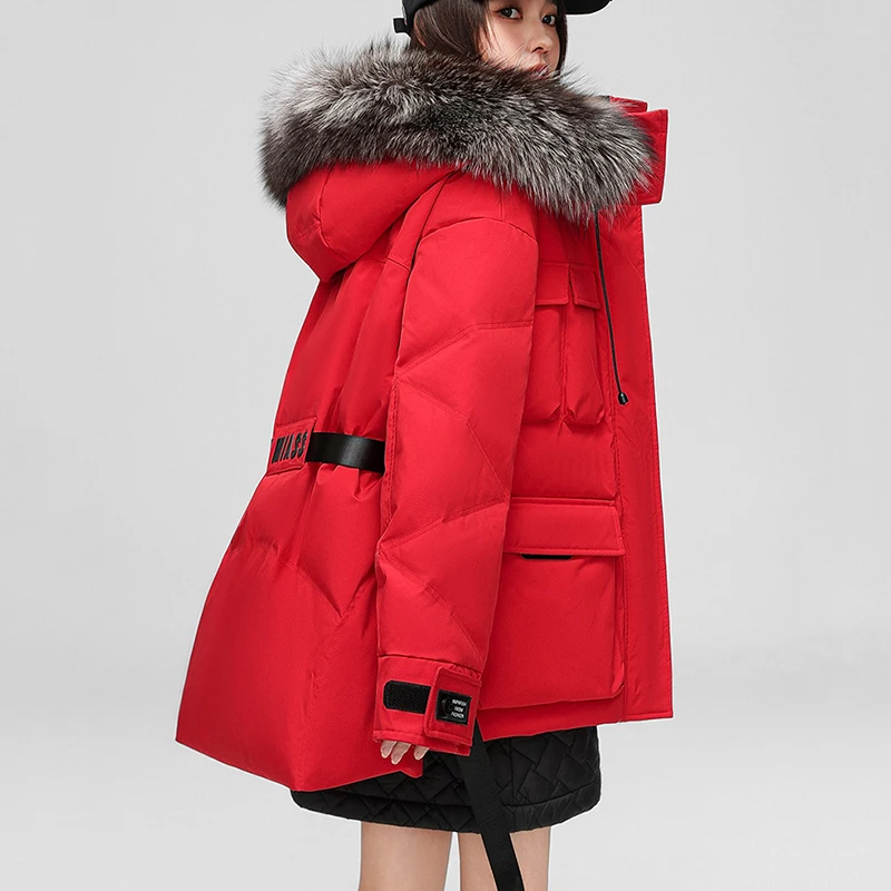 الأبيض بطة أسفل المرأة مقنعين الدافئة الثعلب الفراء طوق المرأة أسفل سترة 2025 شتاء جديد جودة عالية أسفل سترة موضة باركر H764 #2
