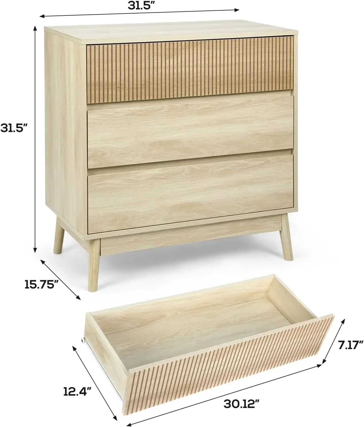 3/4Drawer Dresser, Farmhouse Wood Storage Chest of Drawers, Modern Closet Dressers with Wide Drawers, Bedroom, Living Room