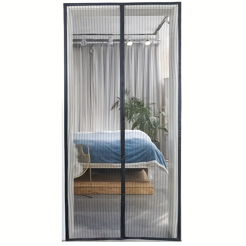 1Pc Magnetic Screen Door 35.43*82.68 Inch Self Sealing Heavy Duty Striped Mesh Curtain Fit All Door Frames Four Seasons Bug Proo
