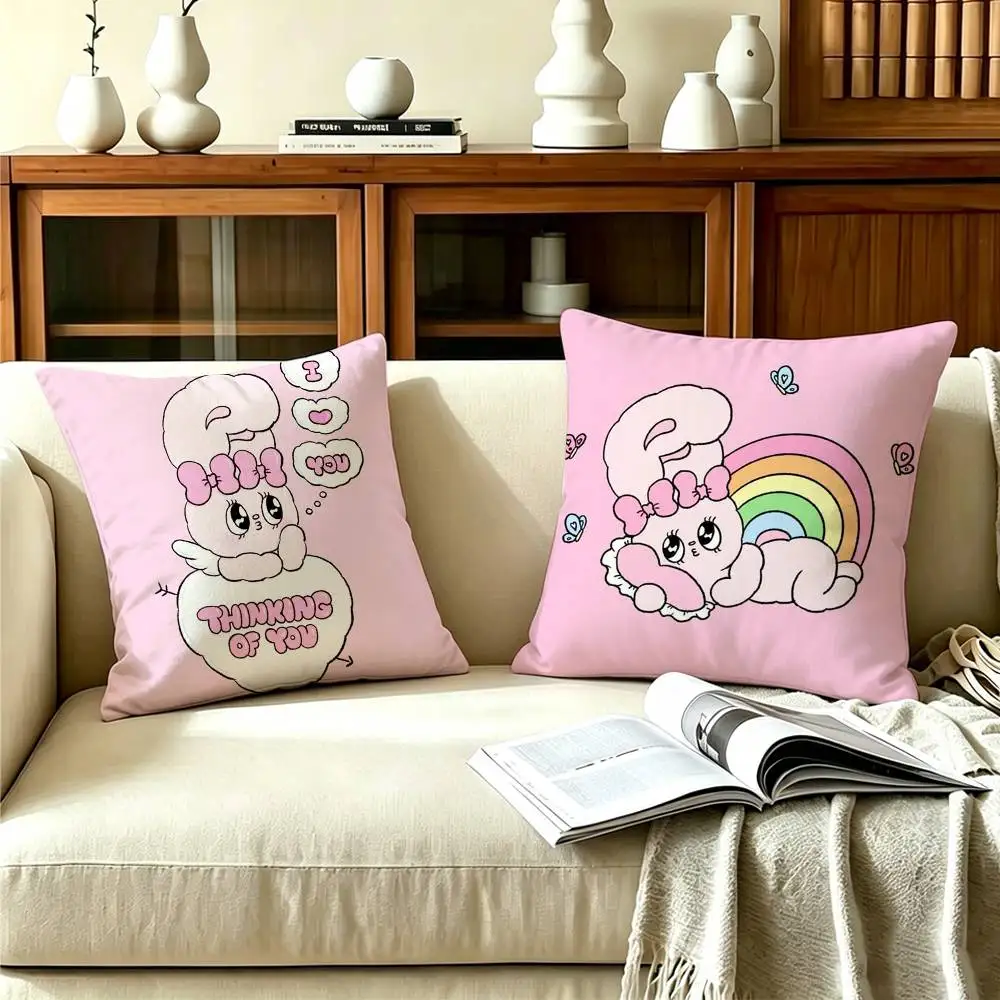 E-Esther B-Bunny Pink Double-sided print Pillow Case for Sofa Living Room Home office Decor Protective Cover