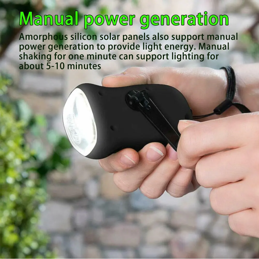 Portable Mini LED Solar Hand-cranked Generator Flashlight Energy-saving Torch Emergency Manual Flashlight