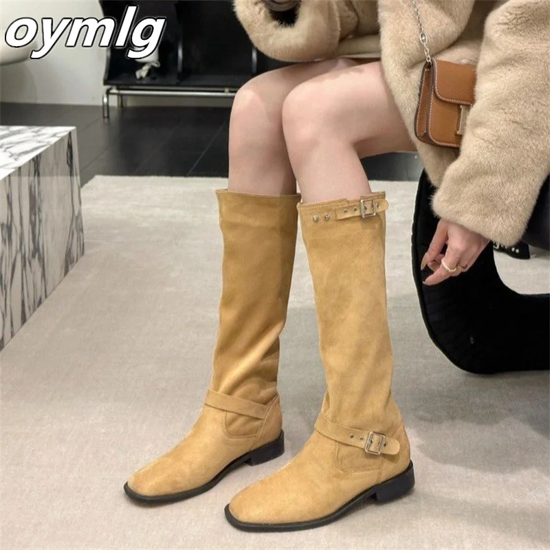 

Thick Heel Khaki Mid Sleeve Knight Boots Women's Boots 2023 New Vintage Suede Long Sleeve Boots boots women