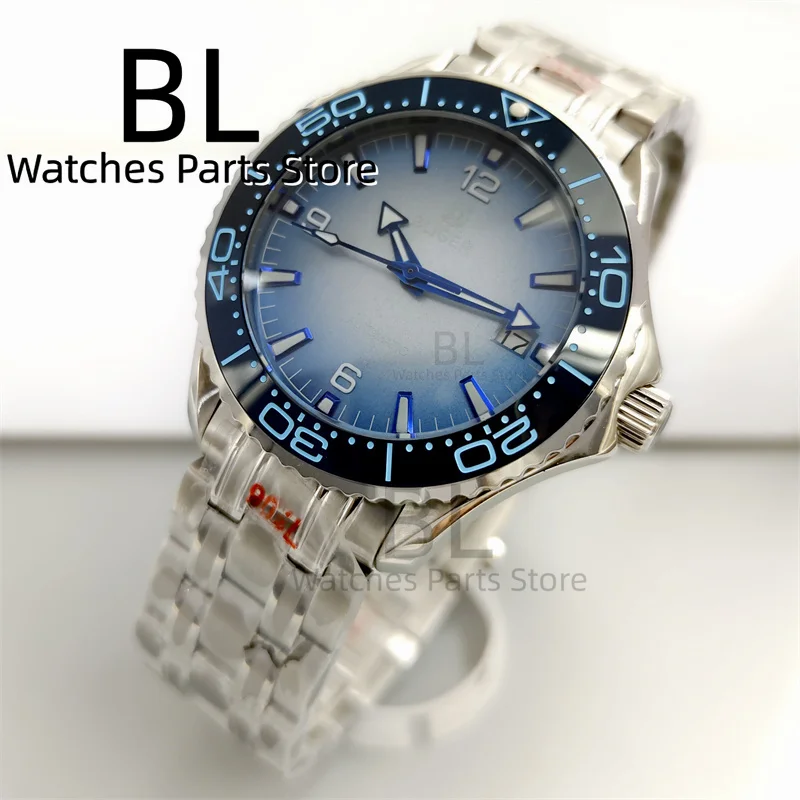 BLIGER 41mm NH35 Automatic Mechanical Watch For Men Sapphire GlassBlue Ceramic Bezel Gradient Ice Blue Dial Luminous Date Window