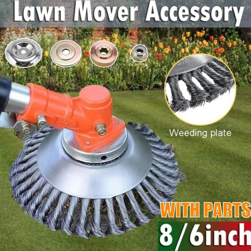 6/8inch Wire Brush Trimmer Head Steel Universal Grass Trimmer Blade Head with Lawnmower Blade Adapter Garden Tool