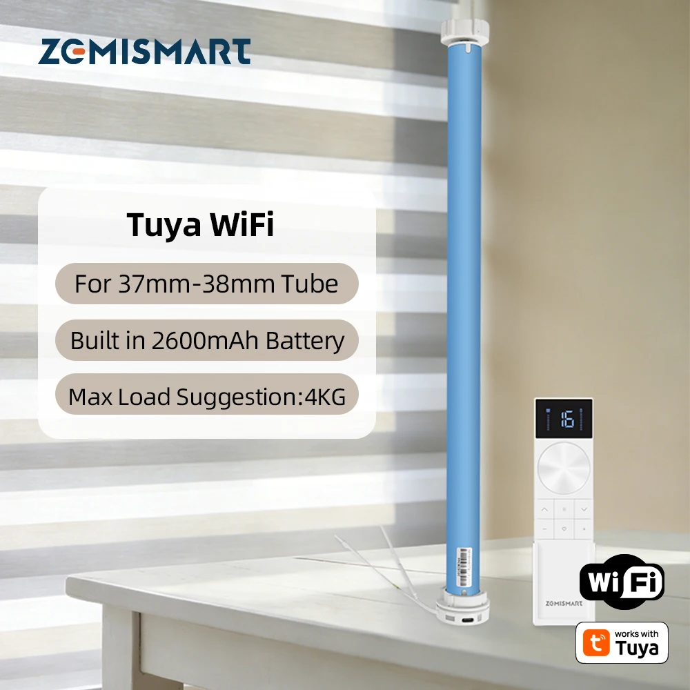 Zemismart WiFi-Rolladenmotor, batteriebetrieben, für 37–38 mm Rohre, funktioniert mit Tuya Alexa Google Home Sprachsteuerung ZM25WB