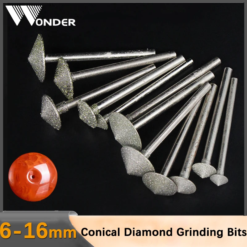 Conical Diamond Grinding Burr Bits Umbrella Shape Grinding Carving Tool 2.35/3mm Shank